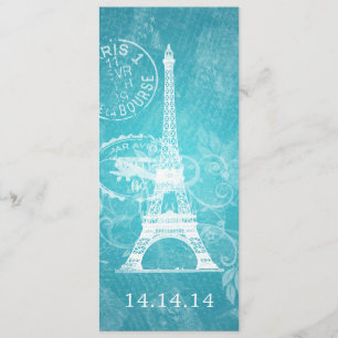 Elegant Wedding Menu Romantic Paris Blue