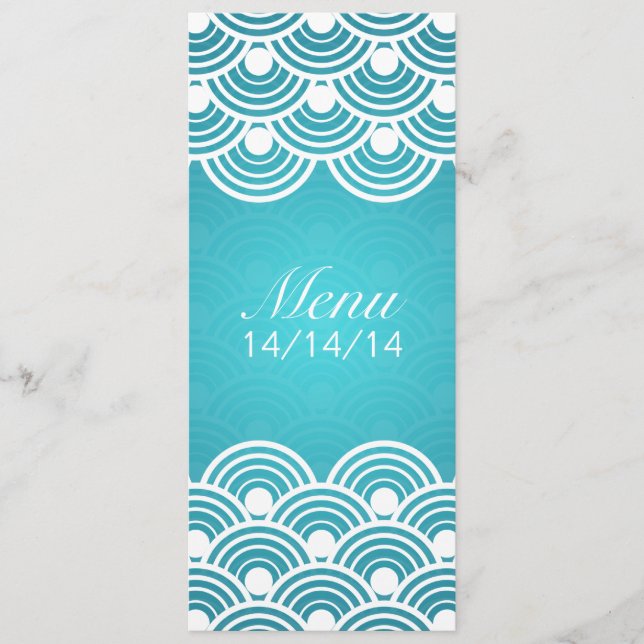 Elegant Wedding Menu Scalloped Pattern Blue (Front)