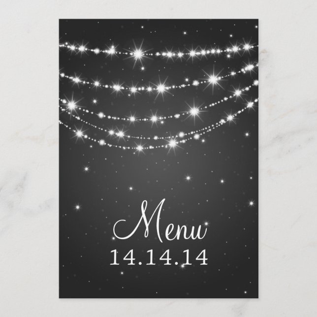 Elegant Wedding Menu Sparkling Chain Black (Front)