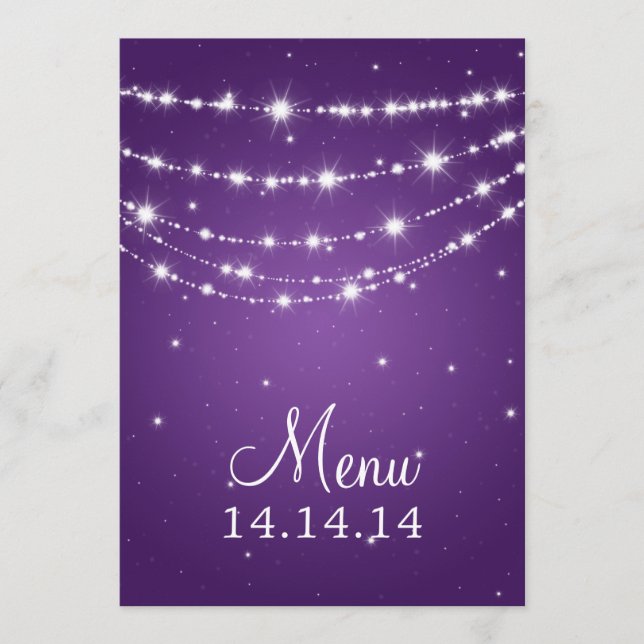 Elegant Wedding Menu Sparkling Chain Purple (Front)
