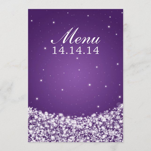 Elegant Wedding Menu Star Sparkle Purple (Front)