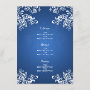 Elegant Wedding Menu Vintage Swirls 2 Sapphire Blu