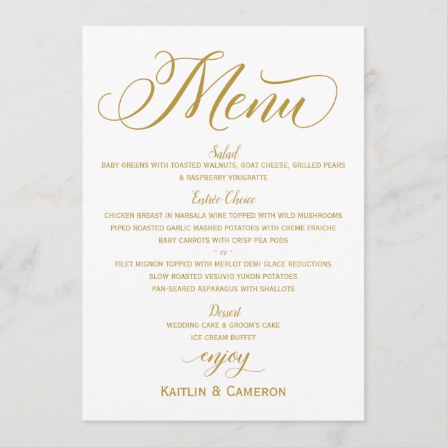 Elegant Wedding Menus | Luxury Gold Typography (Front)