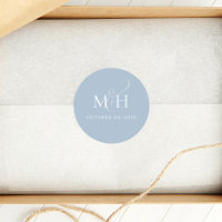 Elegant Wedding Minimalist Monogram Dusty Blue