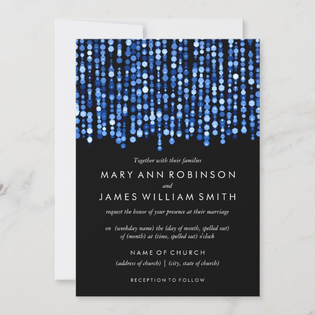 Elegant Wedding Modern Blue Lights Invitation (Front)