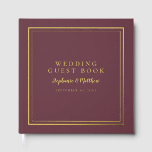 Elegant Wedding Modern Calligraphy Burgundy Gold Guest Book