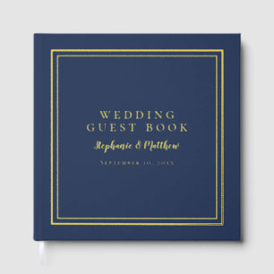 Elegant Wedding Modern Calligraphy Navy Blue Gold Guest Book