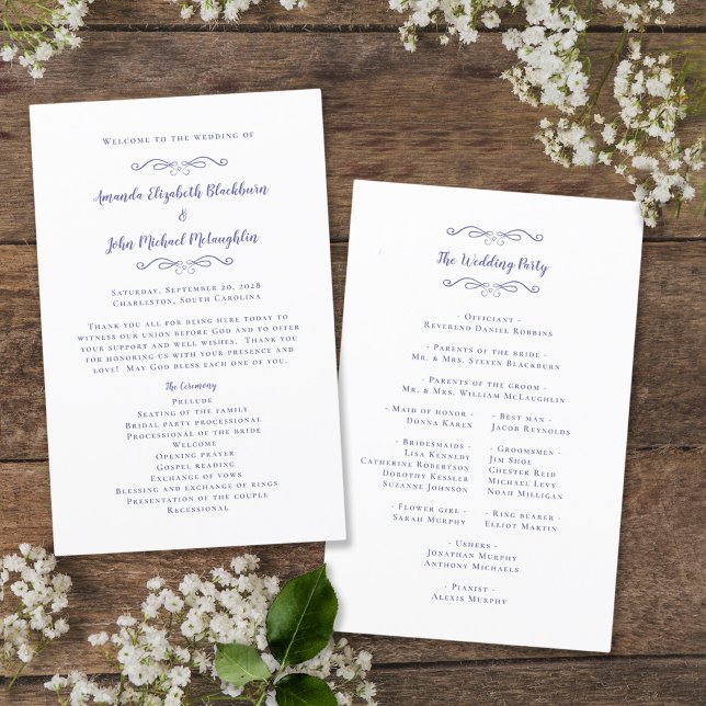 Elegant Wedding Modern Ceremony Periwinkle Program (Creator Uploaded)