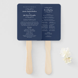 Elegant Wedding Modern Ceremony Program Blue White Hand Fan