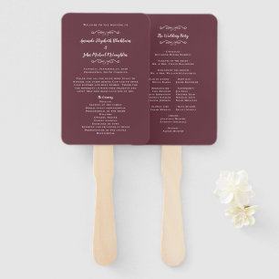 Elegant Wedding Modern Ceremony Program Burgundy Hand Fan