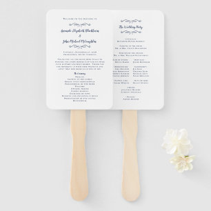 Elegant Wedding Modern Ceremony Program Navy Blue Hand Fan