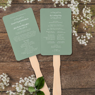 Elegant Wedding Modern Ceremony Program Sage Green Hand Fan
