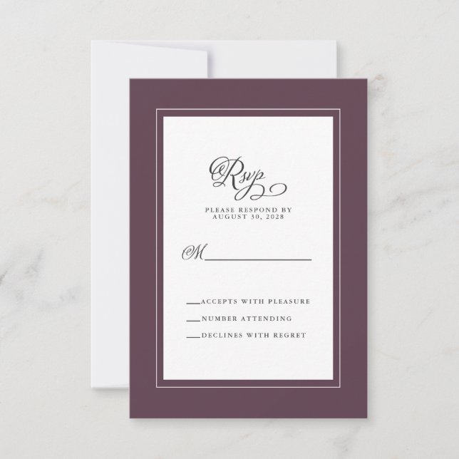 Elegant Wedding Modern Jewel Tone Purple Enclosure RSVP Card (Front)
