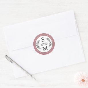 Elegant Wedding Modern Monogram Dusty Rose Favour Classic Round Sticker