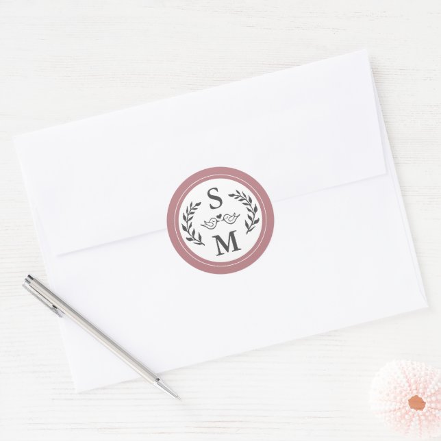 Elegant Wedding Modern Monogram Dusty Rose Favour Classic Round Sticker (Envelope)