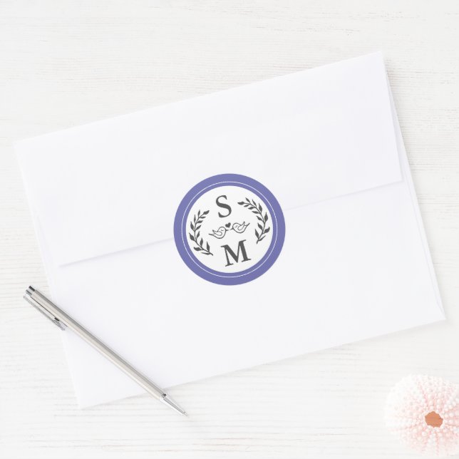 Elegant Wedding Modern Monogram Periwinkle Blue Classic Round Sticker (Envelope)