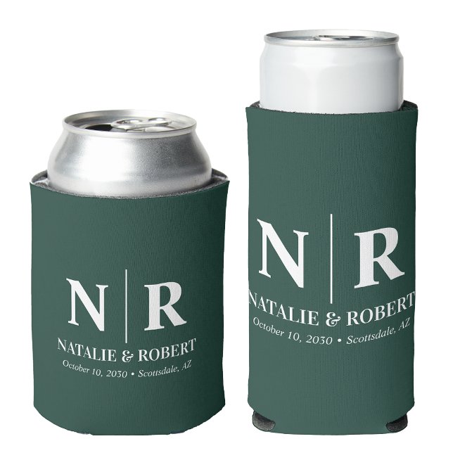 Elegant Wedding Monogram Bride Groom Initials Can Cooler (Creator Uploaded)