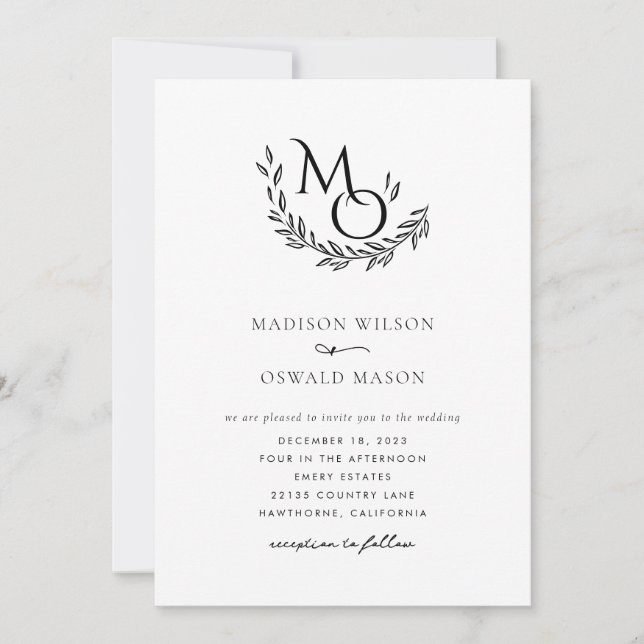 Elegant Wedding Monogram Classic  Invitation (Front)