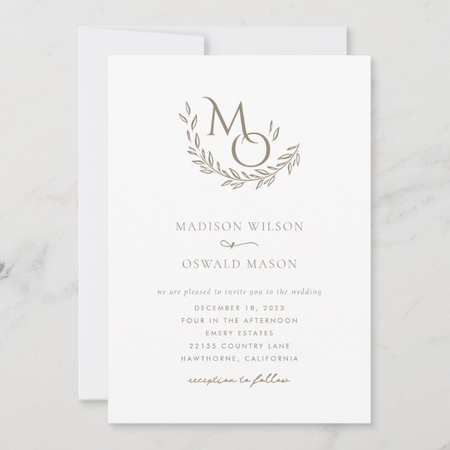 Elegant Wedding Monogram Classic  Invitation (Front)