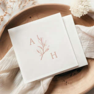 Elegant Wedding Monogram Greenery Leaves Foil Napkins