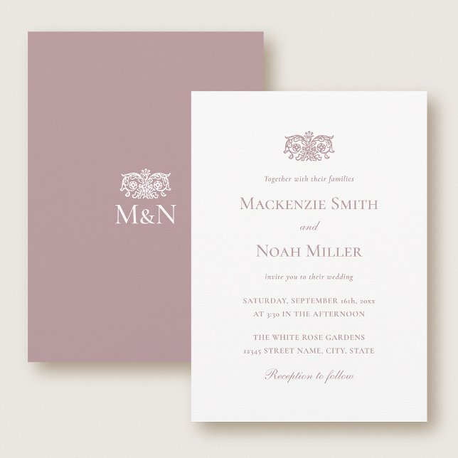 Elegant Wedding Monogram Invitation Ornate Pink (Creator Uploaded)