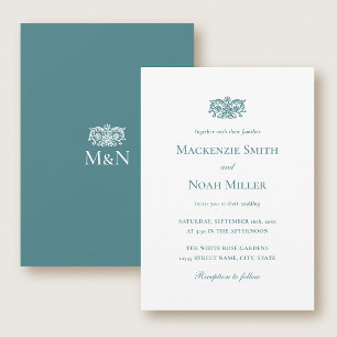 Elegant Wedding Monogram Invitation Vintage Teal