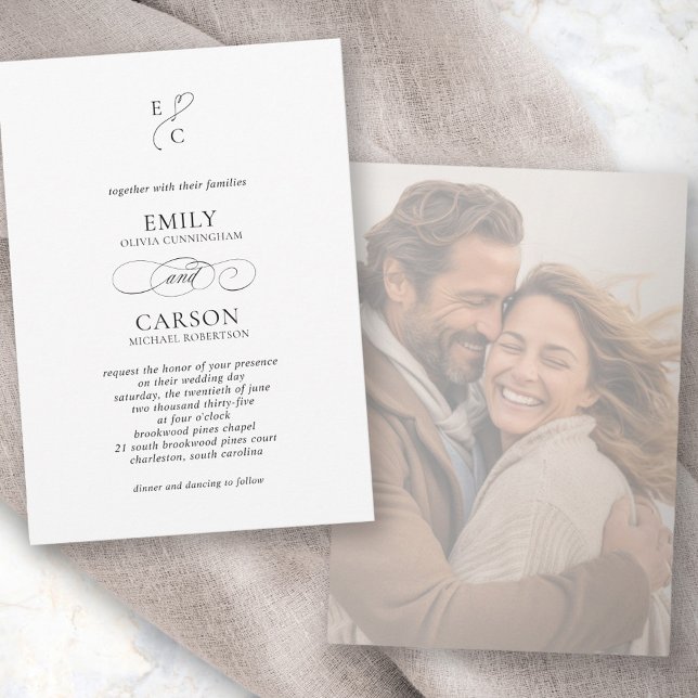 Elegant Wedding Monogram Logo Modern Faded Photo Invitation (Elegant Wedding Monogram Logo Modern Faded Photo Invitation)