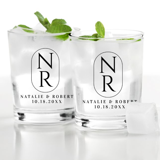 Elegant Wedding Monogram Modern Minimalist Couple Whiskey Glass (Creator Uploaded)