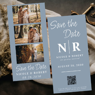 Elegant Wedding Monogram Photo Strip QR Code Save The Date