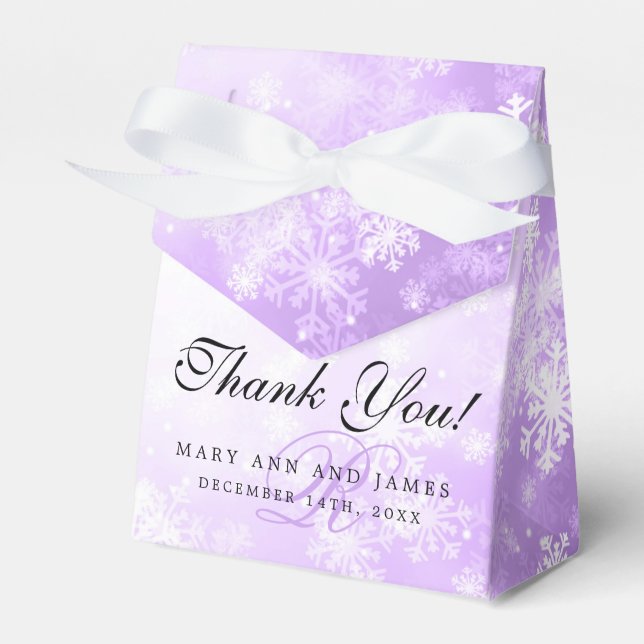 Elegant Wedding Monogram Purple Winter Wonderland Favor Box (Front Side)
