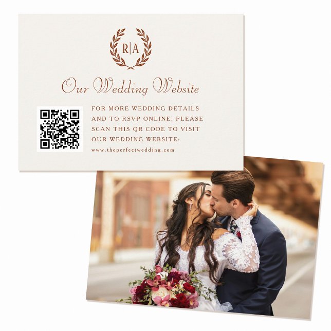 Elegant Wedding Monogram QR Code Terracotta Cream Enclosure Card (Creator Uploaded)