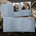 Elegant Wedding Monogram Tri-Fold Wedding Program<br><div class="desc">Indulge in timeless elegance with our Dusty Blue And White Elegant Wedding Monogram Tri-Fold Wedding Program, a graceful addition to your ceremony essentials. Crafted with meticulous attention to detail, this tri-fold wedding program boasts a sophisticated design that sets the stage for your special day. The soft, dusty blue hue paired...</div>