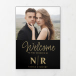 Elegant Wedding Monogram Tri-Fold Wedding Program Holiday Card<br><div class="desc">Step into elegance and sophistication with our Black And Gold Wedding Monogram Tri-Fold Wedding Program Flyers, the epitome of refined wedding stationery. Crafted with meticulous attention to detail, these tri-fold wedding programs exude timeless charm and class. Designed to guide your guests seamlessly through your ceremony, these folded programs serve as...</div>