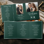 Elegant Wedding Monogram Tri-Fold Wedding Program Holiday Card<br><div class="desc">Step into sophistication and style with our Emerald Green and White Elegant Wedding Monogram Tri-Fold Wedding Program, a luxurious addition to your wedding stationery ensemble. Crafted with meticulous attention to detail, this tri-fold wedding program exudes elegance and charm. The rich emerald green hue, paired with pristine white accents, creates a...</div>