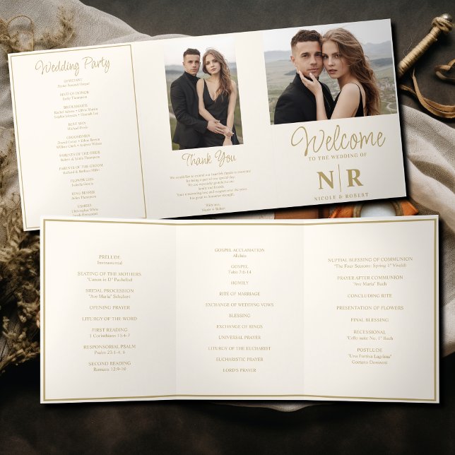 Elegant Wedding Monogram Tri-Fold Wedding Program Holiday Card (Creator Uploaded)