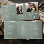Elegant Wedding Monogram Tri-Fold Wedding Program Holiday Card<br><div class="desc">Celebrate your special day with our Sage Green And White Elegant Wedding Monogram Tri-Fold Wedding Program, a beautiful blend of sophistication and practicality designed to guide your guests through every moment of your ceremony. Crafted with care and attention to detail, this tri-fold wedding program exudes timeless elegance with its sage...</div>