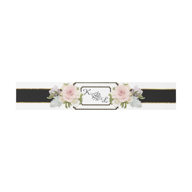 Elegant Wedding Monogrammed Rose n Succulents Gold Invitation Belly Band (Flat)