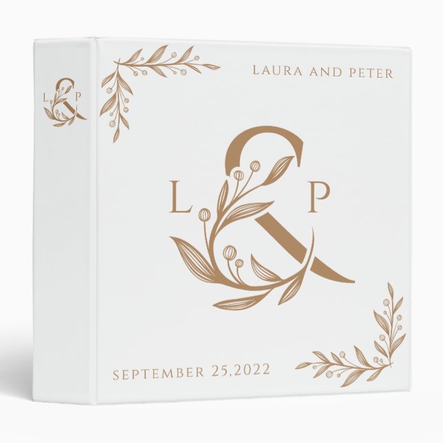 Elegant wedding monograms with floral ampersand  binder (Front/Spine)