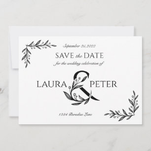 Elegant wedding monograms with floral ampersand invitation