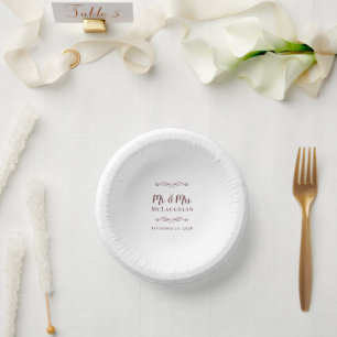 Elegant Wedding Mr & Mrs Bride Groom Burgundy Red Paper Plate