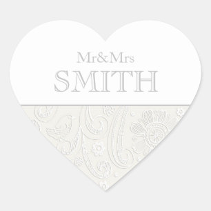 Elegant Wedding Mr & Mrs Personalized Heart Name Heart Sticker