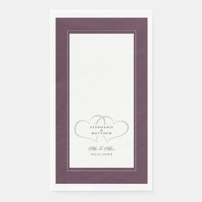 Elegant Wedding Mr & Mrs Purple Chic Hearts Dinner Napkin (Front)