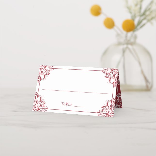 Elegant Wedding Name Cards | Nadine (Red) (Front)