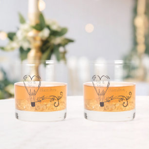 Elegant Wedding Name Hot Air Balloon Personalized Whiskey Glass