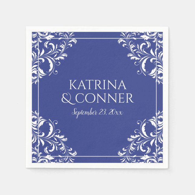 Elegant Wedding Napkins | Nadine (Royal Blue) (Front)
