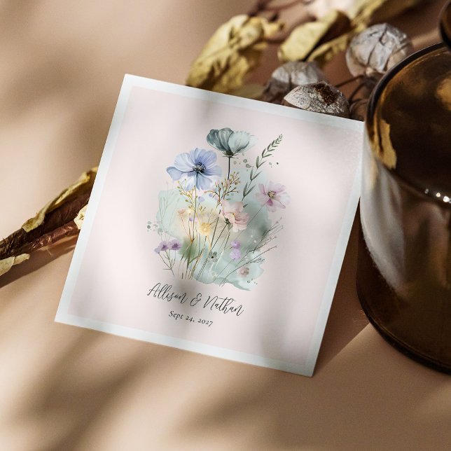 Elegant Wedding Napkins with Watercolor Wildflower (Elegant Wedding Napkins with Watercolor Wildflower)