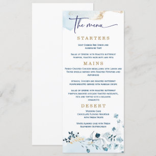 Elegant Wedding Navy Blue and Gold Menu