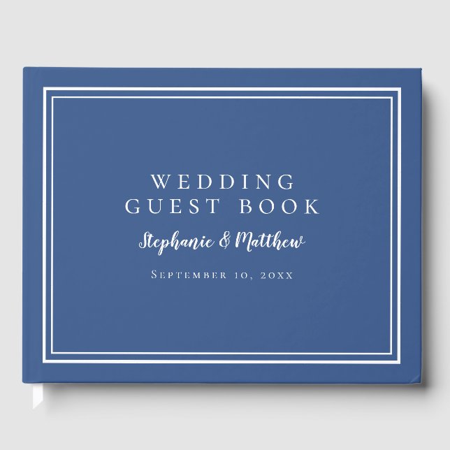 Elegant Wedding Navy Blue Keepsake Guest Book (Front)