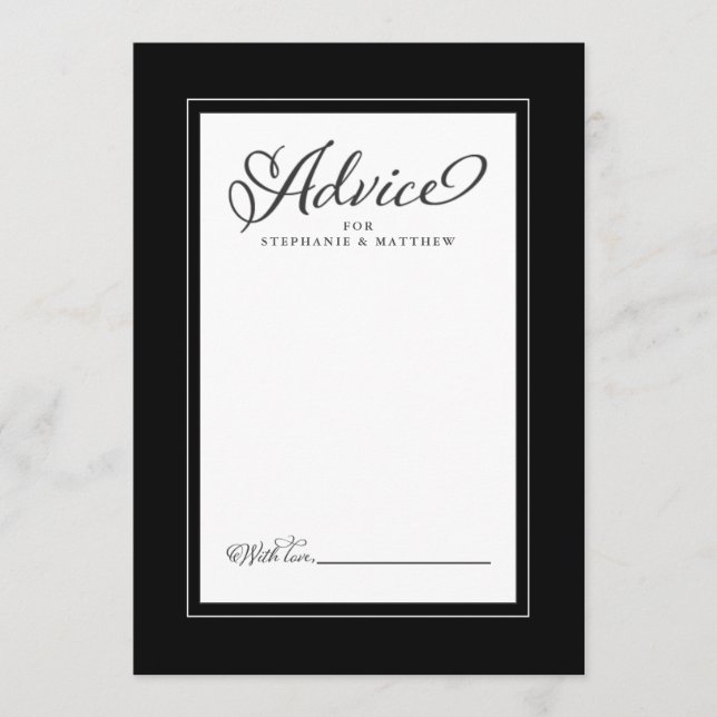 Elegant Wedding Newlywed Wishes Black Border Advice Card (Front)