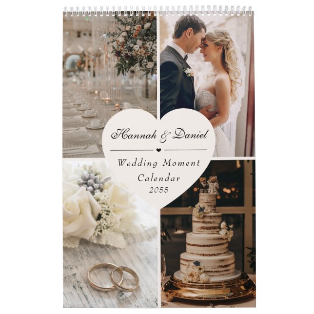 Elegant  Wedding Newlyweds Photo Collage 2026 Calendar (Cover)
